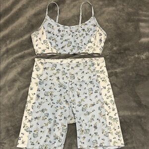 Floral Sports Bra and Shorts Set Sage